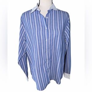 Yves St. Clair Blue Collared Button Up Long Sleeve Blouse Size 12